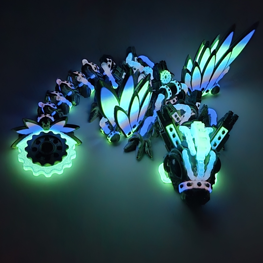 Articulated Steampunk Dragon – Glow-in-the-Dark Rainbow Display Piece - Picture 2 of 9